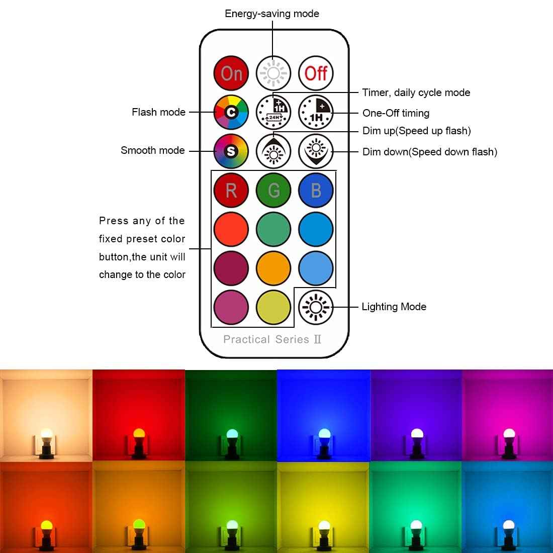 ILC E17 LED Light Bulbs (40w Equivalent) 5W, Color Changing RGB, 2700K Warm White, 12 Colors 2 Modes Timing with Remote Control (4 Pack)