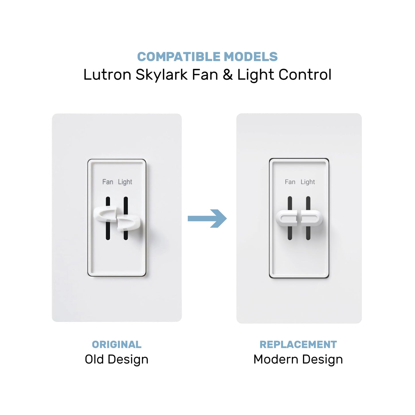 Modern Split Slider Knobs - Made in USA - Compatible with Lutron Skylark Fan Speed & Light Dimmer Control Switch