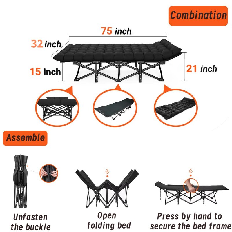 Procands Oversized XXL Folding Camping Cot W/Mat for Adults, Heavy Duty Outdoor Bed with Carry Bag,1200 D Layer Oxford Portable Travel Camp Cots 32" Extra Wide Sleeping Cots Holds Up to 900LB