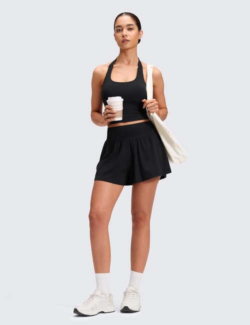CRZ YOGA Softretch 2-in-1 Casual Shorts for Women - High-Waisted, Flowy Yoga Lounge with Pockets