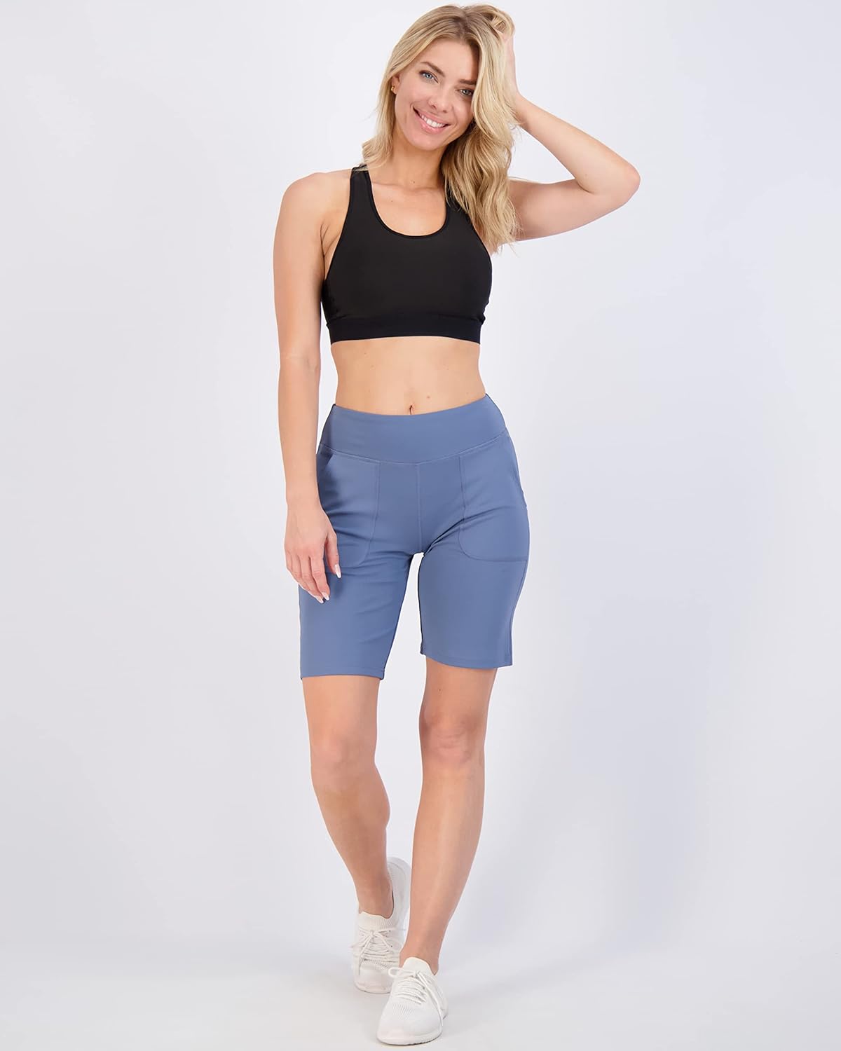Real Essentials Women's Bermuda Shorts - 9" High Waisted with Pockets | Casual Athletic (Plus Size Available)
