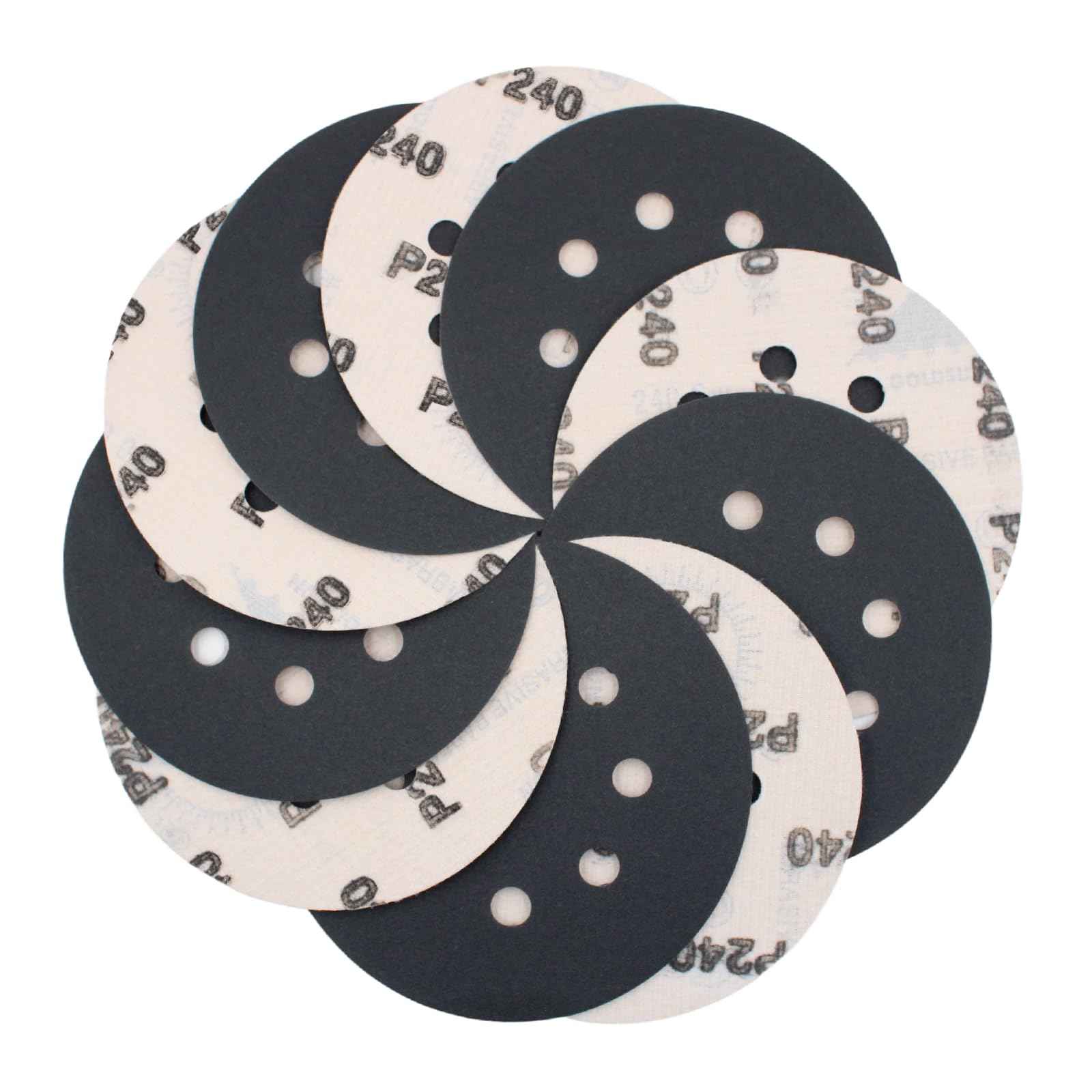 Akjwp 110PCS Wet Dry Sanding Discs, 5 Inch 8 Holes Hook and Loop Sandpaper 240 Grit Random Orbital Sander for Wood Automotive Metal Plastic Sanding Polishing