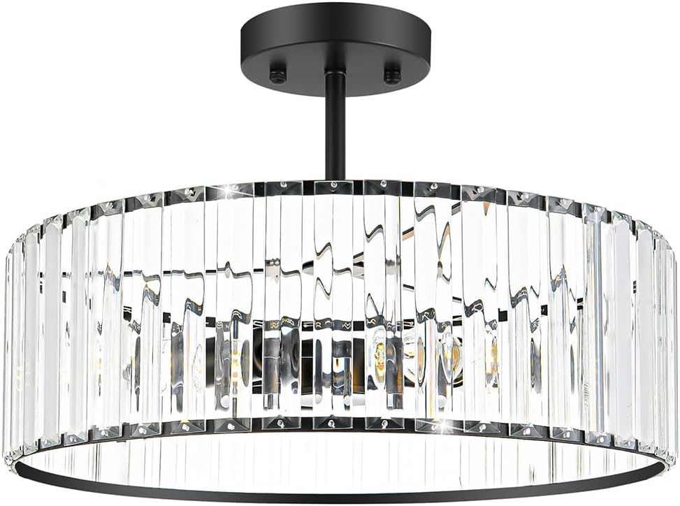 Modern Gold Crystal Ceiling Light Fixture - 11-Inch Semi Flush Mount Chandelier for Kitchen & Entryway