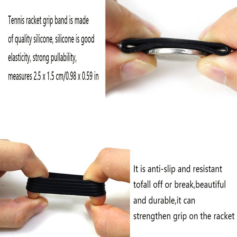 spintenis Tennis Racket Grip Band Rubber Ring Racket Grip Bands-Silicone Band Soft Non-Slip Racket Handle Rubber Ring 5PCS Black