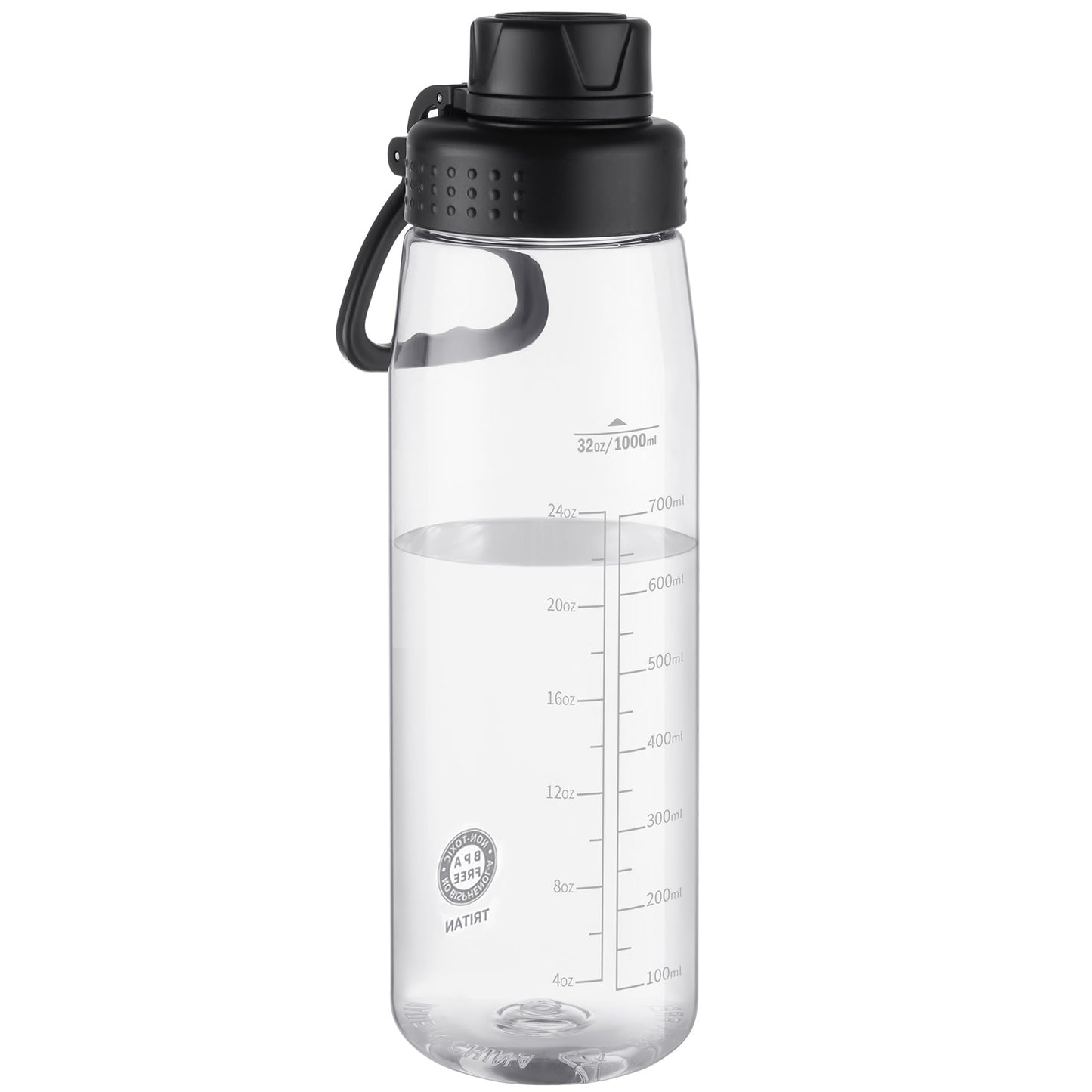 Edmyre 32oz Clear Water Bottle - BPA-Free Tritan Plastic, Fast Flow Spout Lid, Wide Mouth & Leakproof Design Hiking Water Bottle Suitable for Travel, Outdoors, Gym, Travel, Home, School(Clear-Black)
