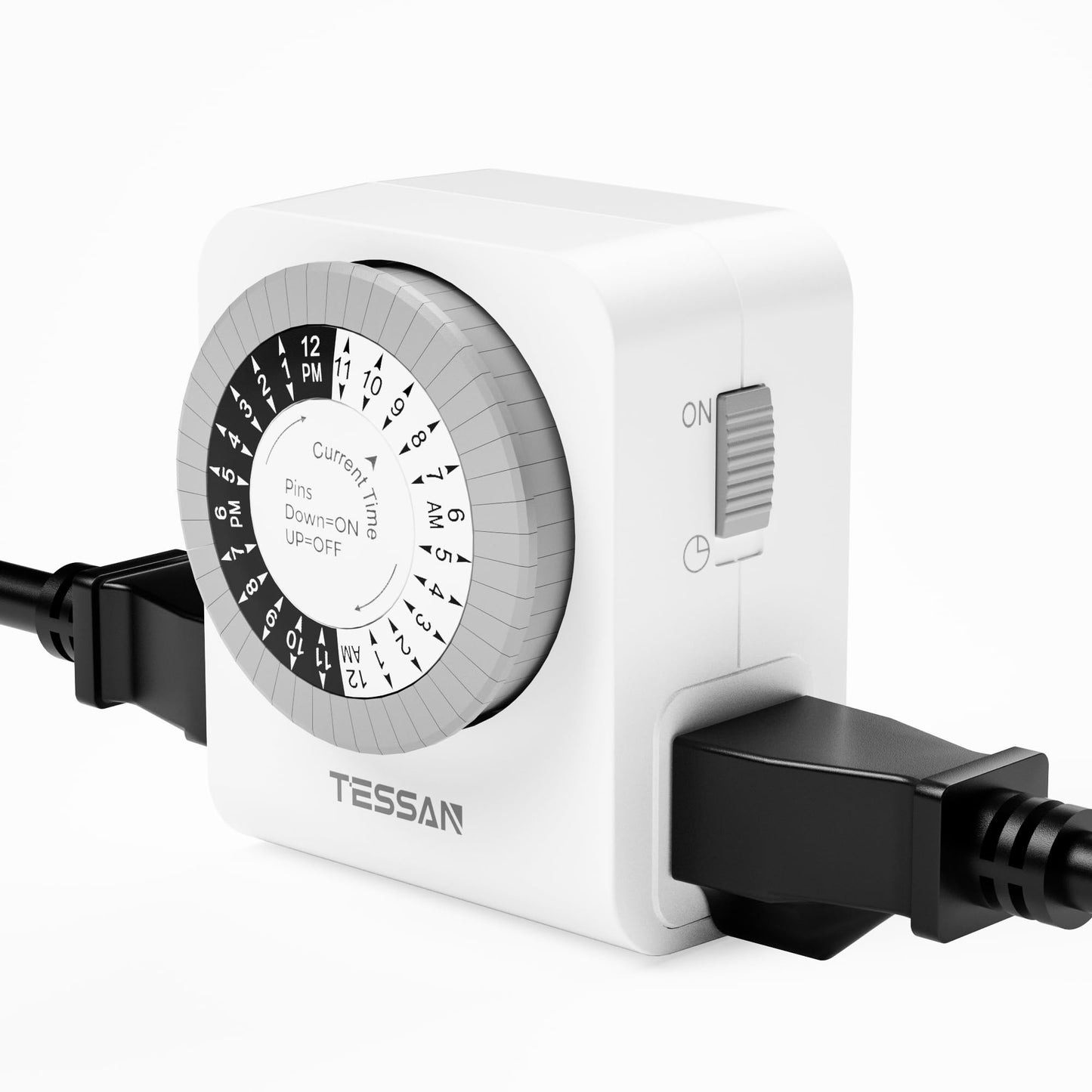 TESSAN Outlet Timer, Mechanical 24-Hour Light Timers for Electrical Outlets Indoor, Dual 3-Prong Sockets 30-Minute Intervals, for Lamps, Christmas Lights, Fans (1 Pack)