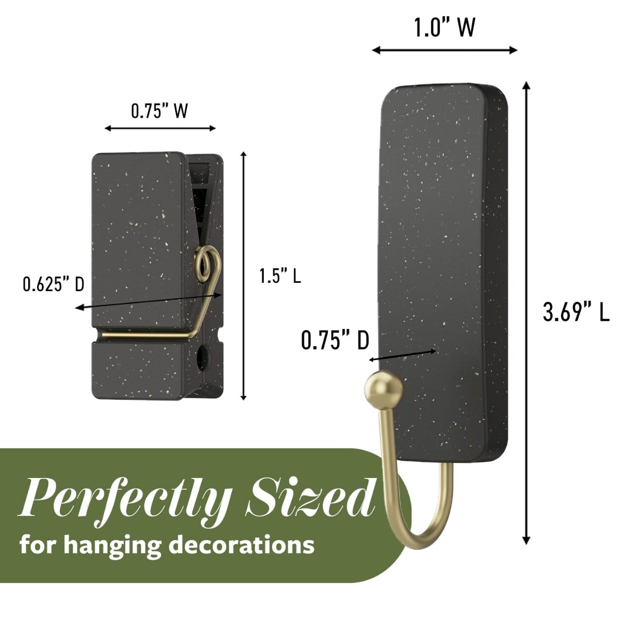 Command Mixed Hooks Pack, 10 Soot, 12 Strips (2 Medium Hooks, 8 Spring Clips), for Hanging Christmas Decorations