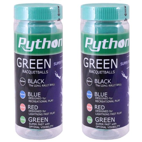 Python 3-Ball Can (Green) Racquetballs (Super Fast w/Optimal Visibility) (2-Cans/6-Balls)