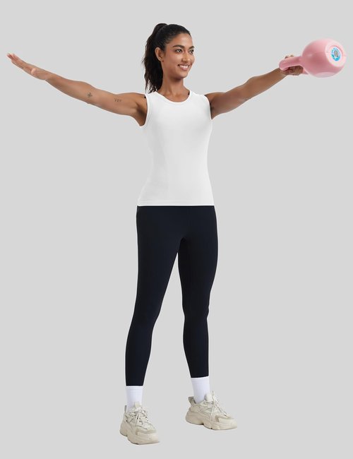 MathCat Women's Seamless Workout Tank Top - Built-In Bra & Sleeveless Design for Daily Wear | White
