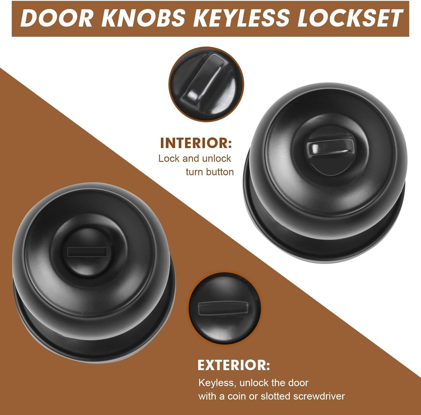 Matte Black Privacy Door Knobs - 8 Pack Keyless Locksets for Bed & Bath, Reversible