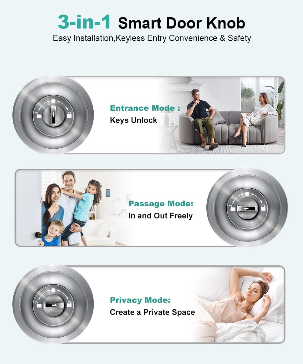 Smart Fingerprint Door Lock - Biometric Keyless Entry Knob with App Control for Home, Office & Garage