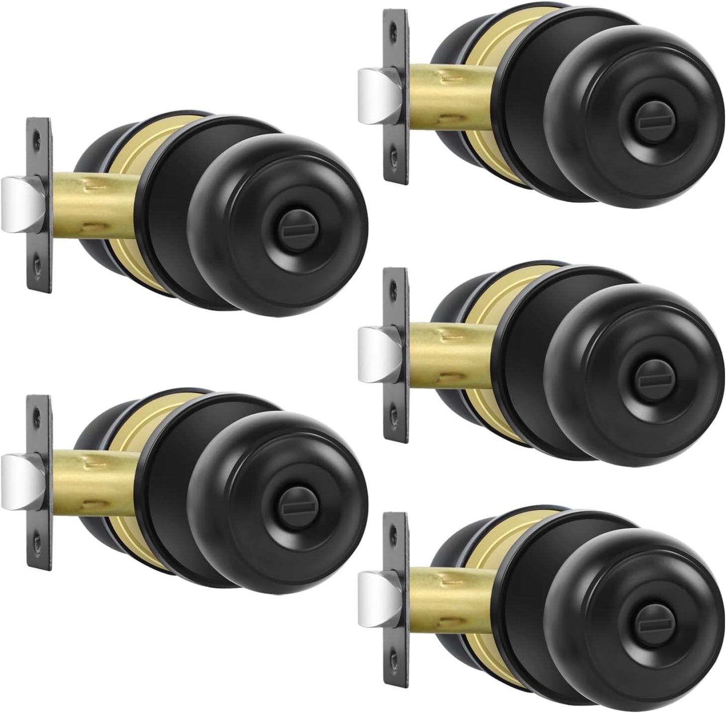 Matte Black Privacy Door Knobs - 8 Pack Keyless Locksets for Bed & Bath, Reversible