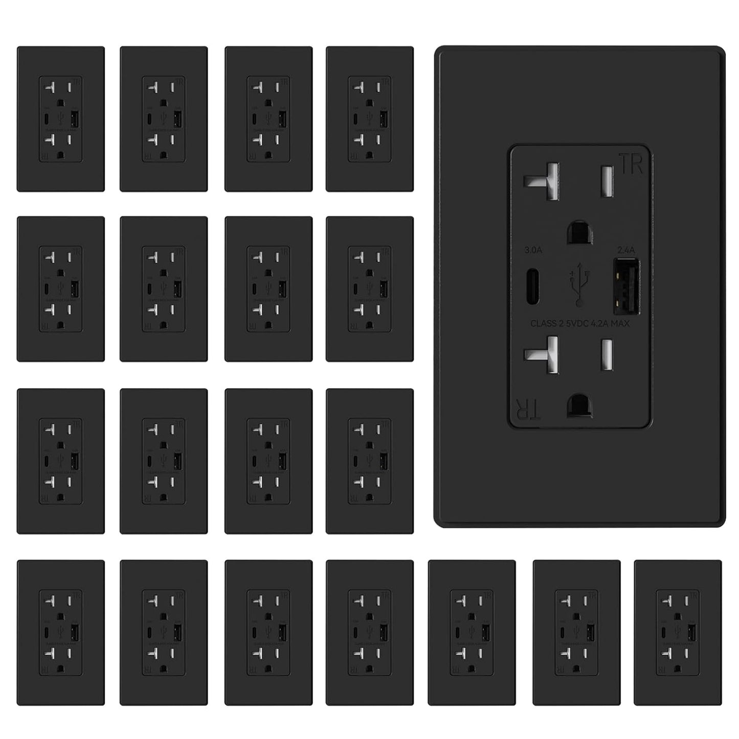 USB Wall Charger Outlet with A & C Ports - 15A Tamper Resistant, UL Listed, 6 Pack, Light Almond