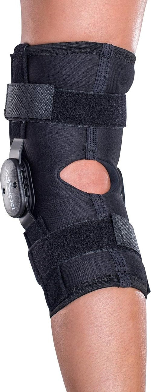 DonJoy Deluxe Hinged Knee Wrap Around Brace with Breathable Neoprene-Free Lycra Material Design (X-Small)