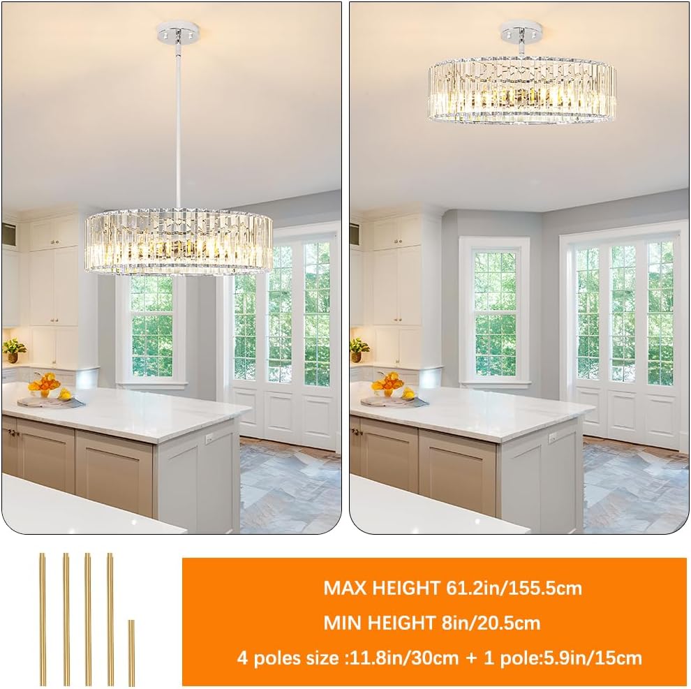 Modern Gold Crystal Ceiling Light Fixture - 11-Inch Semi Flush Mount Chandelier for Kitchen & Entryway