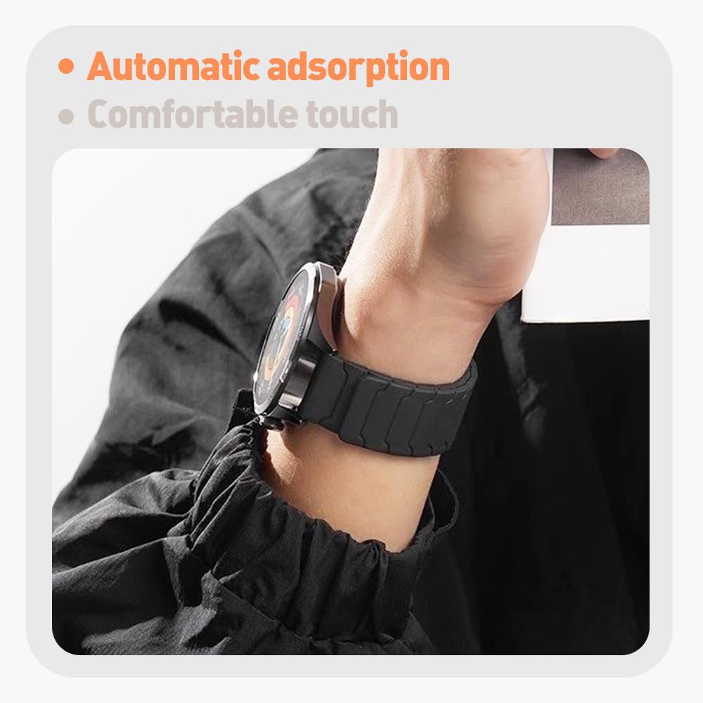 LYSANDRA 20mm, 22mm Magnetic Watchband Compatible with Moto Watch 120 Band, Silicone Sport Strong Magnet Strap for 70, 100, 120, 360 3rd Gen 2020 Smartwatch (Black, for 22mm size band)