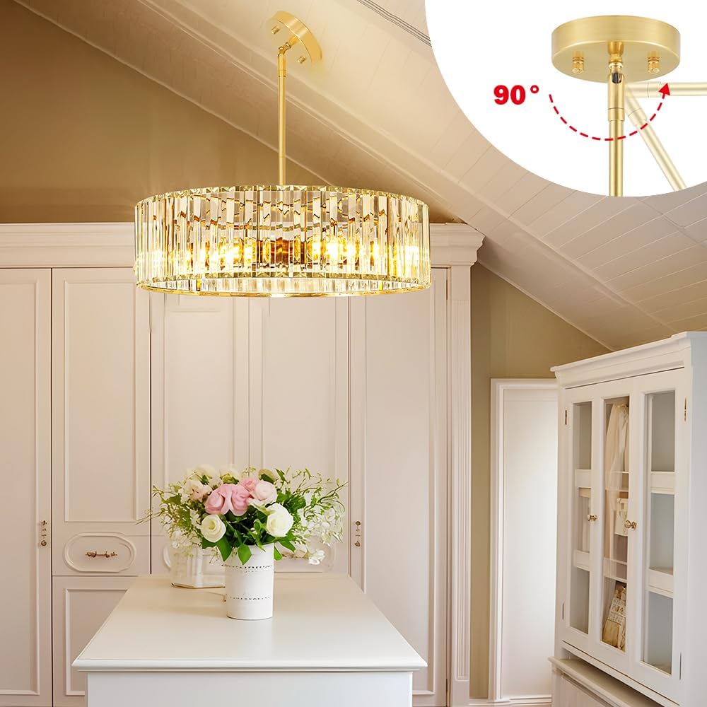 Modern Gold Crystal Ceiling Light Fixture - 11-Inch Semi Flush Mount Chandelier for Kitchen & Entryway