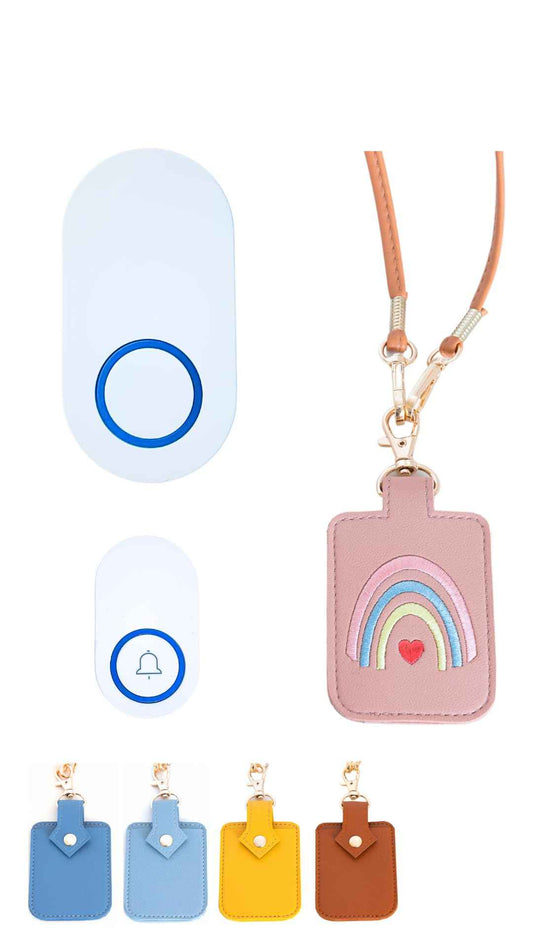 Classroom Doorbell together with Button Holder for Classroom Management, AC Doorbell with Teacher Lanyard Pouch ID Holder, Classroom Teacher Must Haves, Doorbell for Teachers, Pink