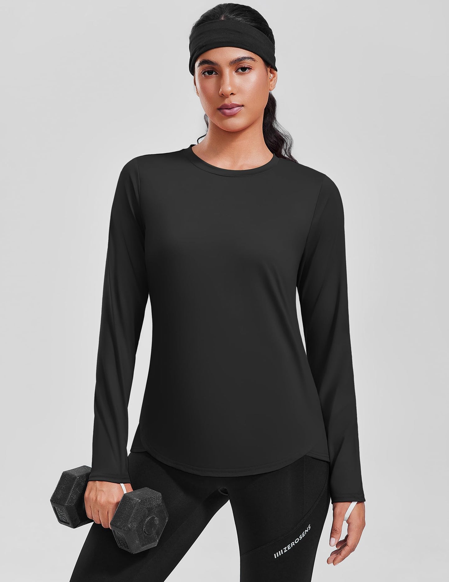 PINSPARK SPF Shirts for Women Long Sleeve Lightweight Hiking Top with Thumbholes Quick Dry Vocation Travel Shirt, Black Large