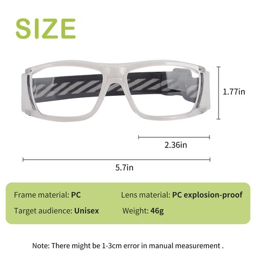 SooGree Men Women Basketball Football Goggles Racquetball Safety Training Goggles Anti Shock Collision Glasses Lens Replaceable (Transparent Frame White Nose Pads)