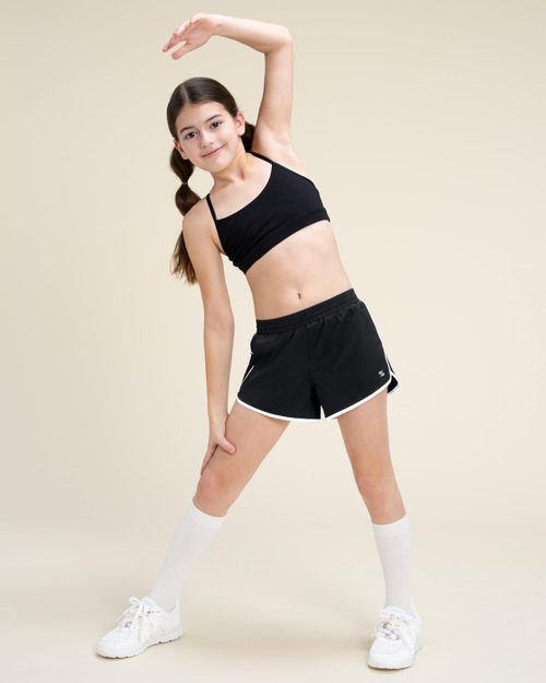 Stelle Girls Athletic Shorts with Pockets Girls Running Shorts Volleyball Soccer Shorts for Kids Elastic Waist Black XL