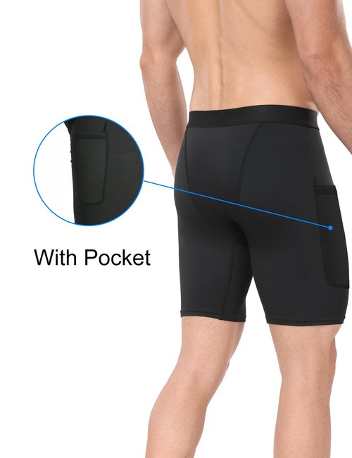 HovSiyla 6 Pack Compression Shorts with Pocket Men Sports Workout Performance Athletic Running Underwear Shorts Spandex 6 Black Large