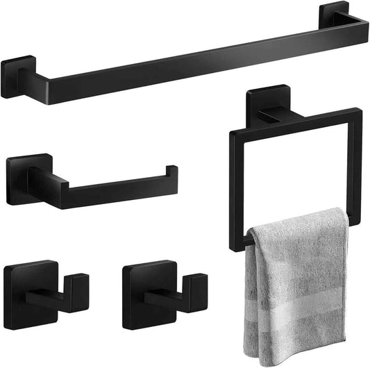 Brushed Nickel Bathroom Hardware Set - 10-Piece Towel Bar, Ring, Hook & Holder Kit