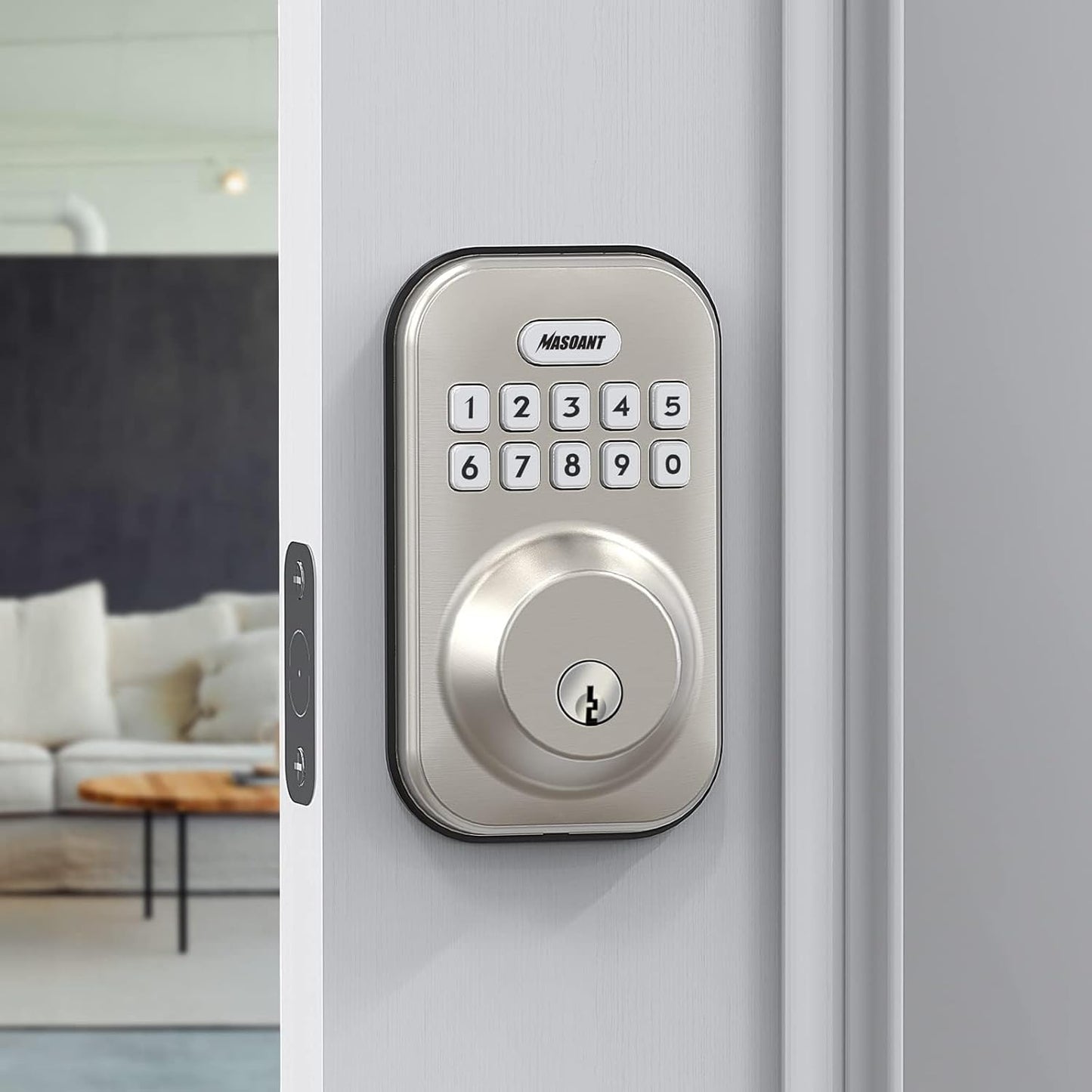 Brushed Nickel Keypad Deadbolt Lock - Electronic Keyless Front Door Auto Lock with Anti-Peeping Code