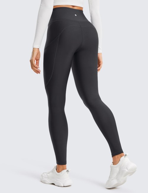 CRZ YOGA Fleece Lined Leggings Pockets 28'' - Thermal Casual Lounge Workout Womens Yoga Full Length Pants Winter Warm Mysterious Grey X-Small
