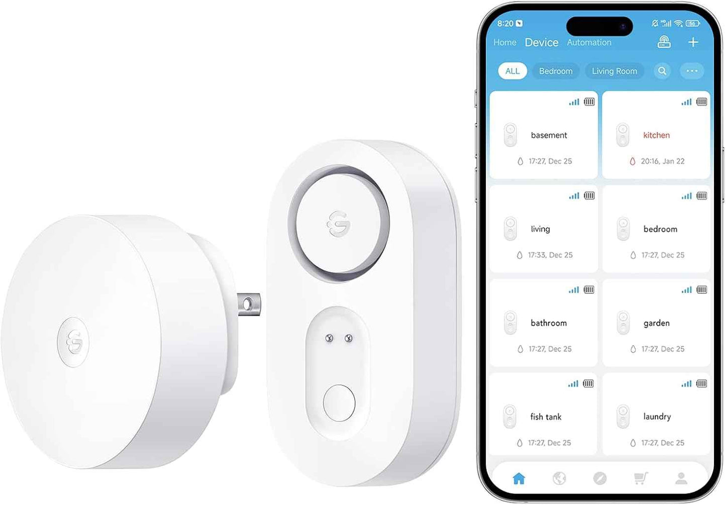 WiFi Smart Water Leak Detector - 3 Pack with 1804ft Range & 5-Year Battery Alerts