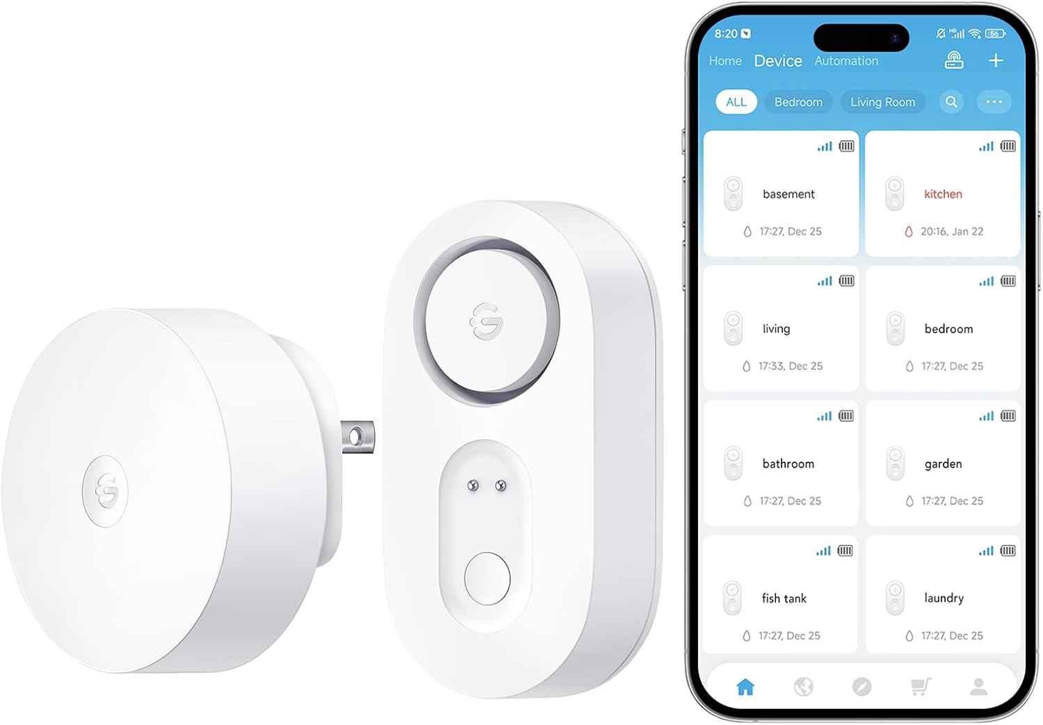 WiFi Smart Water Leak Detector - 3 Pack with 1804ft Range & 5-Year Battery Alerts