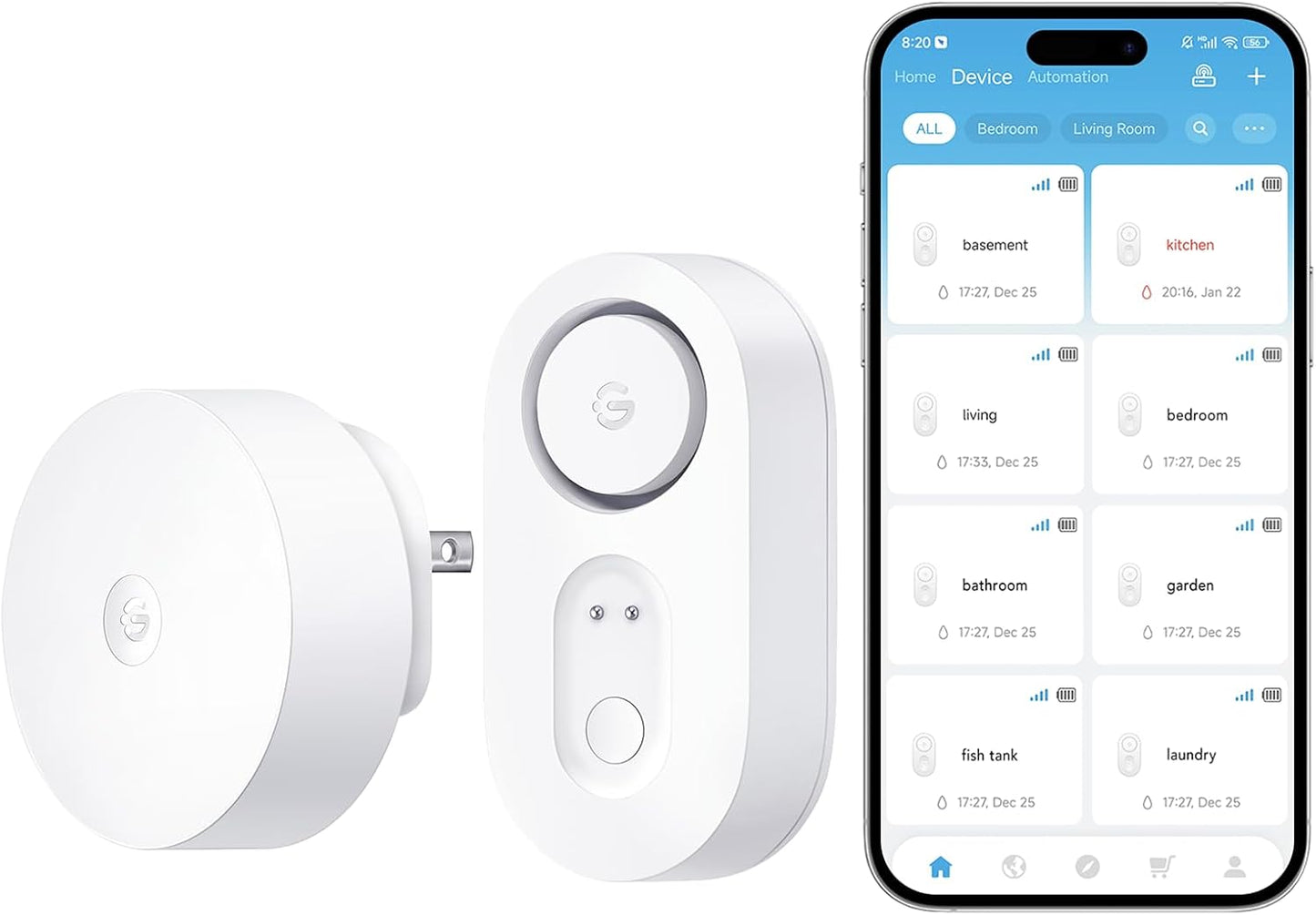 Smart Water Leak Detector with WiFi & 1804ft Range - 3 Pack, 5-Year Battery Life