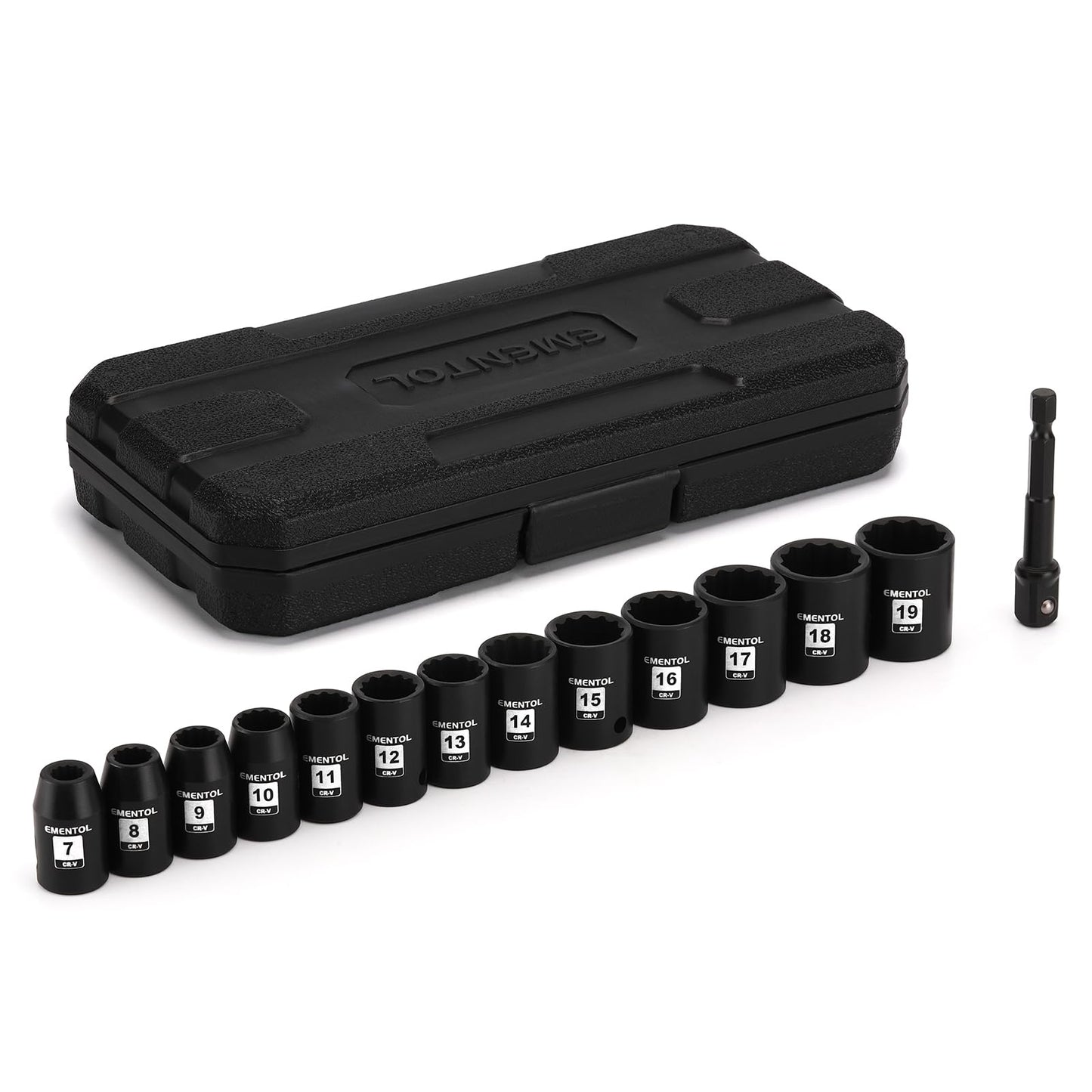 EMENTOL 14PCS 3/8"Dr. Standard Impact Socket Set, Metric, 12-Point, CR-V, 14 Pieces 3/8-Inch Drive Shallow Socket Set, 7mm - 19mm