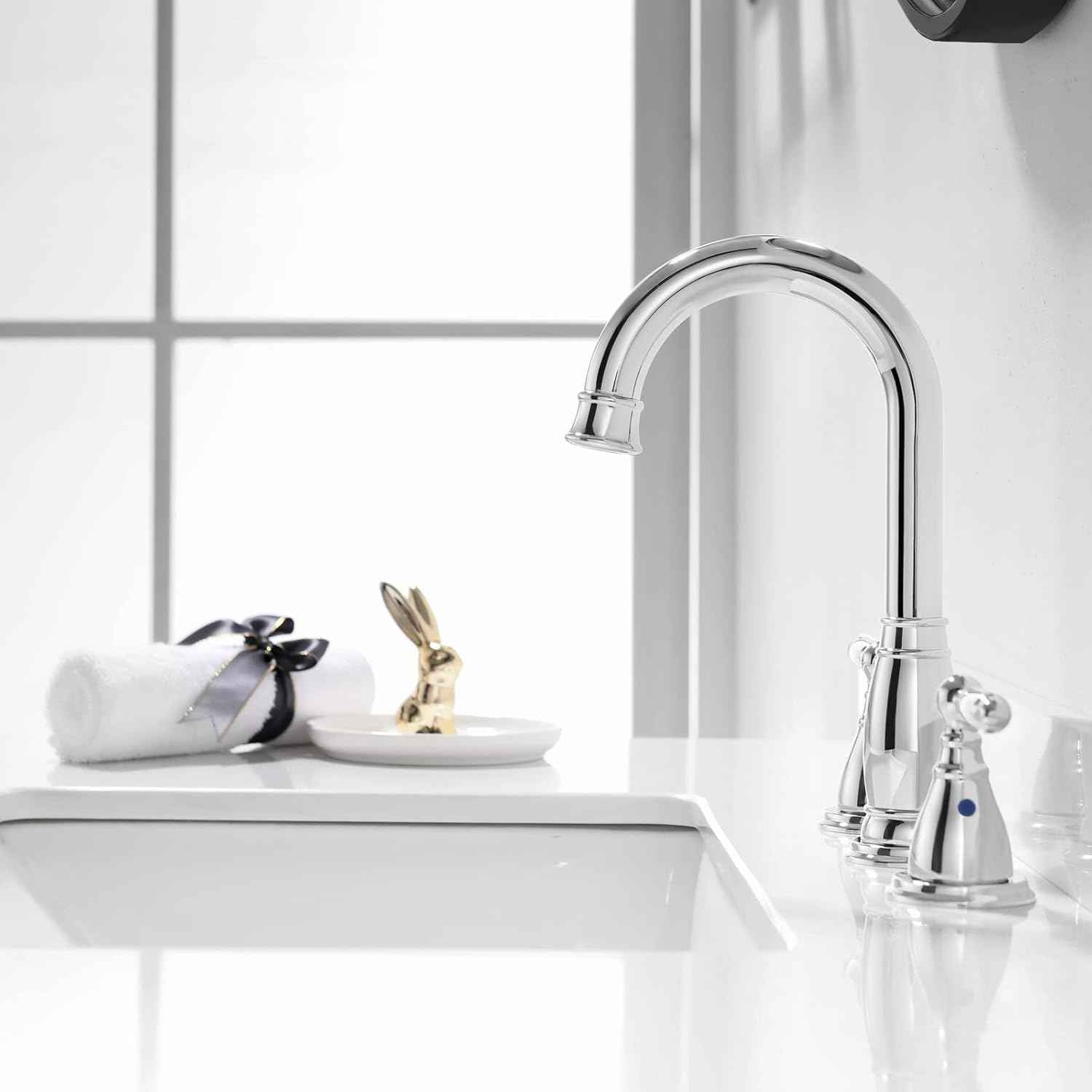 Oil Rubbed Bronze Widespread Bathroom Faucet Set with Valve & Drain - Phiestina WF017-4-ORB