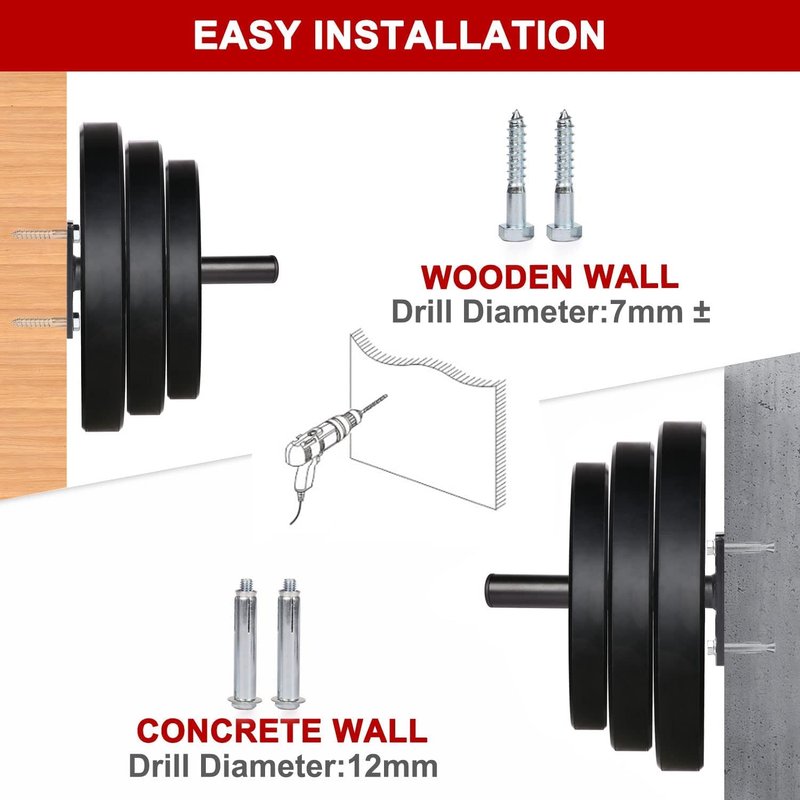 SYL Fitness Wall Mounted Weight Plate Holder, Wall Weight Storage Rack - Fit 1" Weight Plates (Weight Holder for 1" Plates)