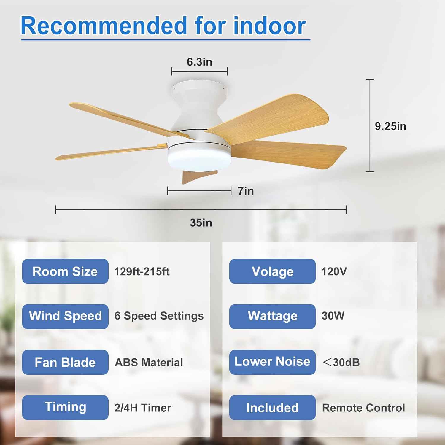 42-Inch Modern Black Ceiling Fan with Light & Remote - Dimmable Low Profile, 5 Reversible Walnut Blades, 6 Speeds for Indoor/Outdoor Use