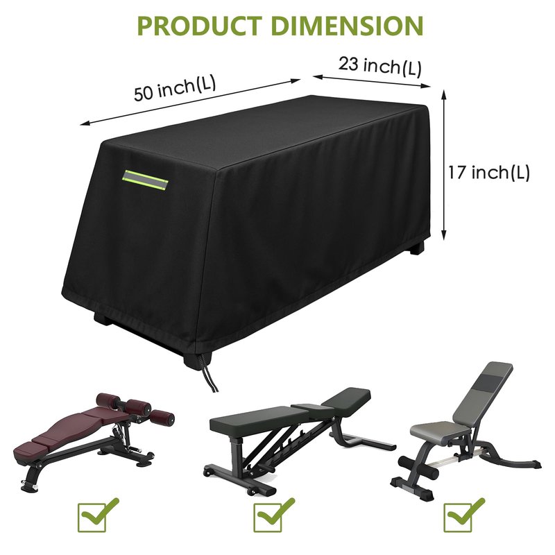 Weight Bench Cover, 420D Sit-up Board Cover with Silver Coating, Adjustable Drawstring, Exercise Workout Bench Protective Covers for Indoor & Outdoor - 50" L x 23" W x 17" H - Black