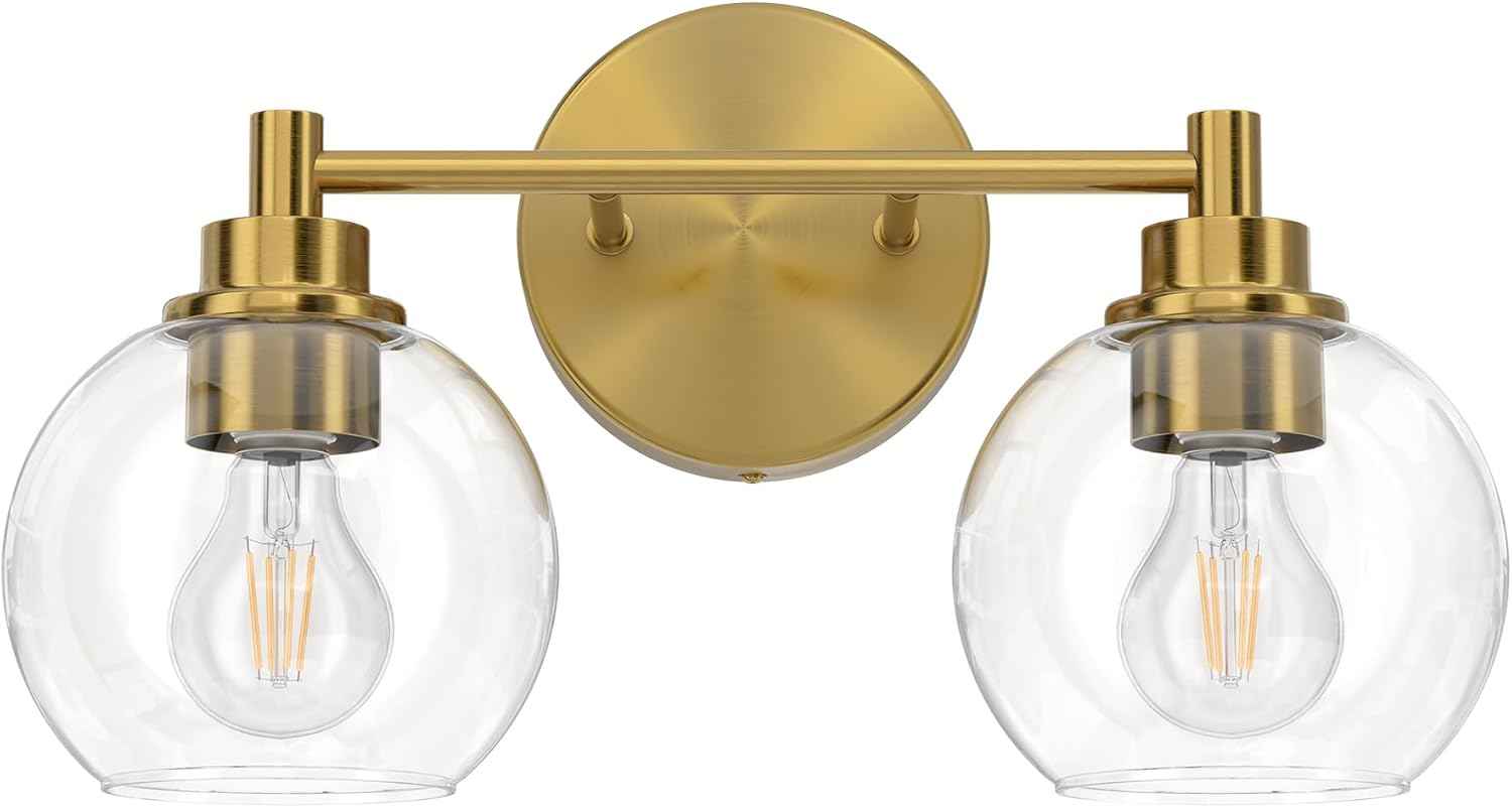 3-Light Vanity Bathroom Light Fixture with Globe Glass Shades - Brushed Nickel, ETL Certified