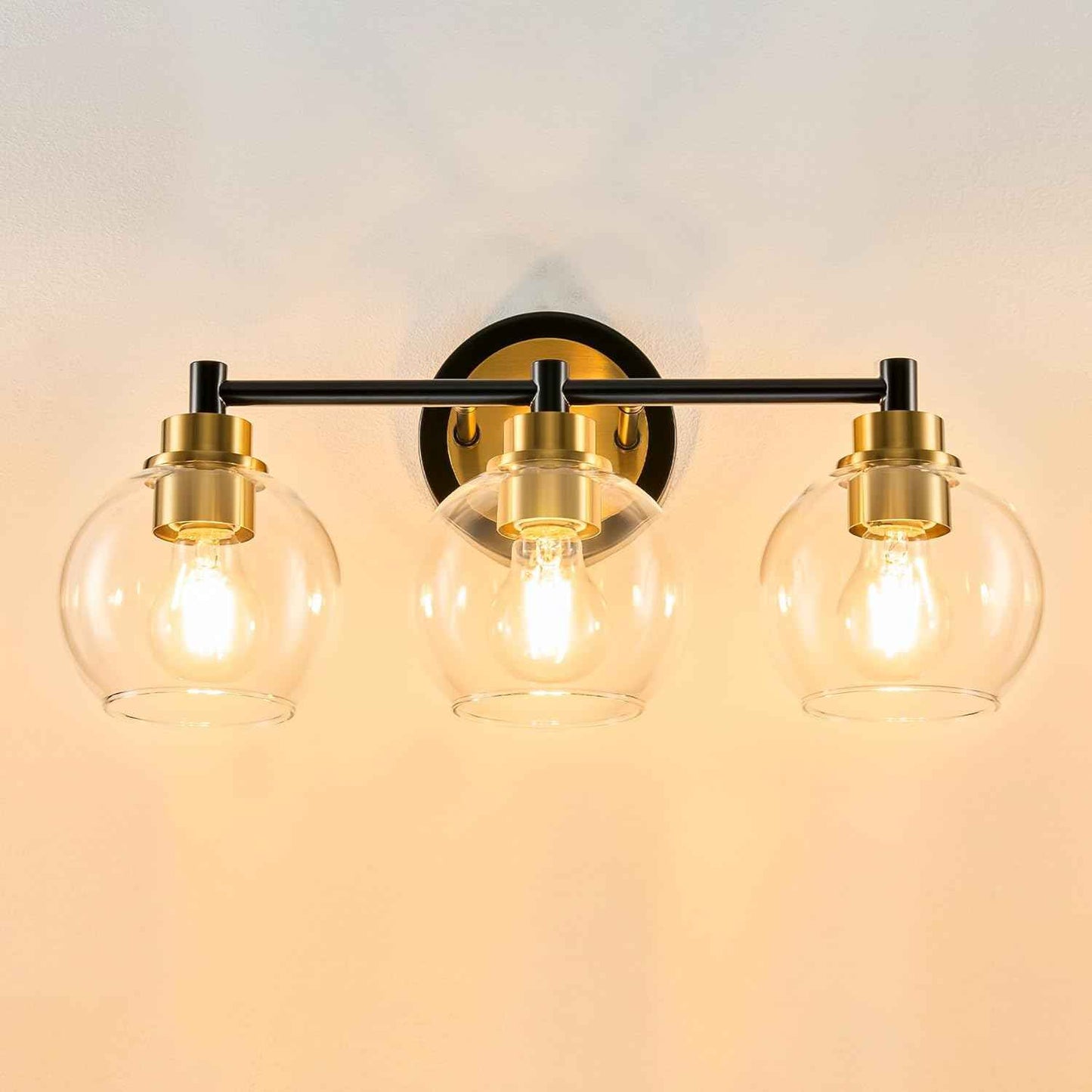 3-Light Vanity Bathroom Light Fixture with Globe Glass Shades - Brushed Nickel, ETL Certified