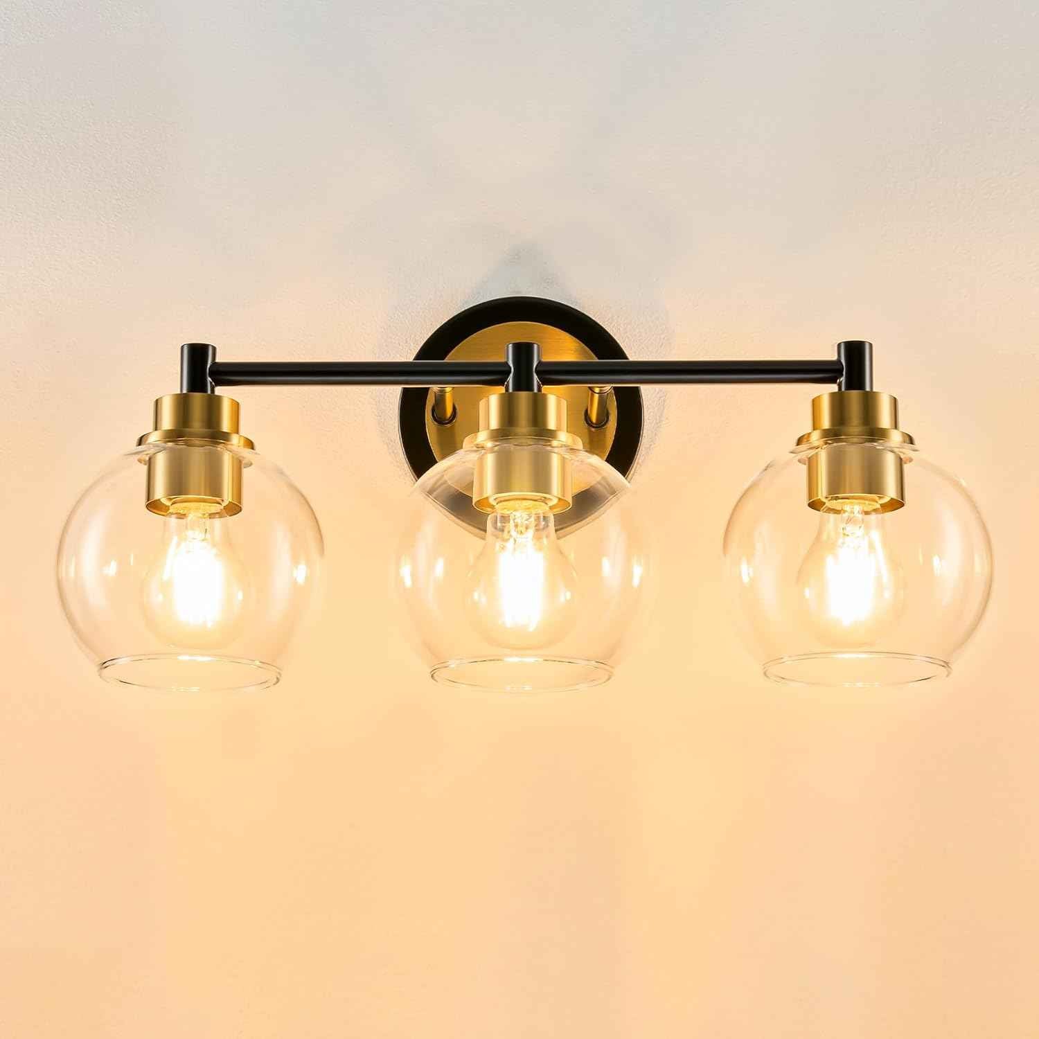 3-Light Vanity Bathroom Light Fixture with Globe Glass Shades - Brushed Nickel, ETL Certified