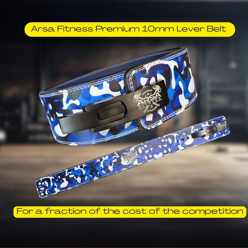 Arsa Fitness 10MM Competition Weightlifting Lever Belt for Men & Women, Powerlifting, Bodybuilding, & Strength Training - Camoflage Series (Blue Camo, X-Small)