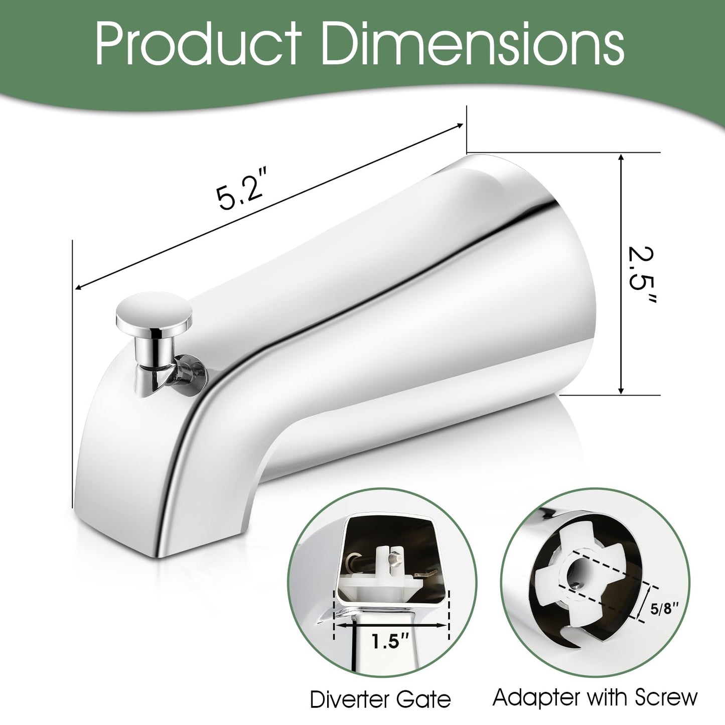 Bathtub Faucet Replacement with Diverter,Easy to Install American Standard Tub Spout for 1/2" Copper Water Tube with Install Tool (Chrome)