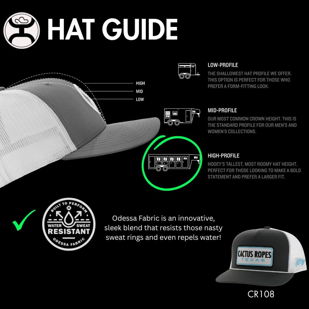 HOOEY Cactus Ropes Texas Patch Trucker Hat for Men – Adjustable Snapback Mesh Baseball Cap - Breathable Mesh - Western Trucker Hat for Ranch, Work, & Everyday Wear - One-Size - Charcoal/White