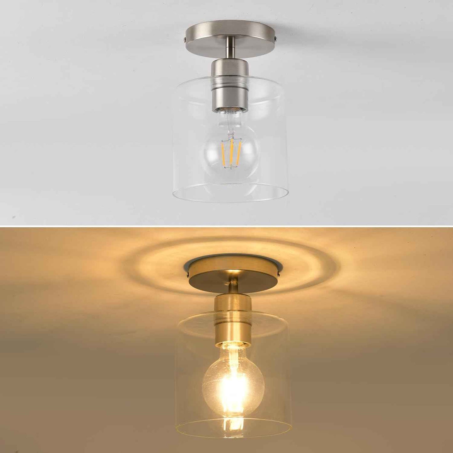 Brushed Nickel Semi Flush Mount Ceiling Light Fixture - Modern 2-Pack for Hallway & Entryway
