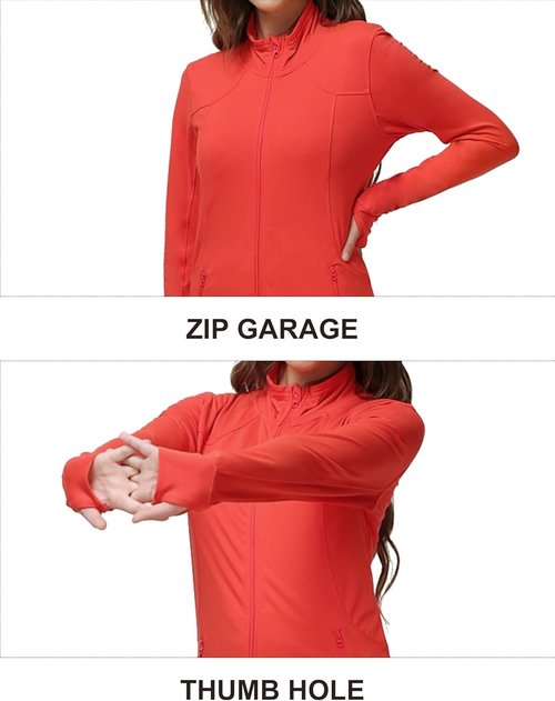 Dolcevida Women's Zip Up Running Jacket - Lightweight 4-Way Stretch Workout Jacket with Thumb Holes & Pockets