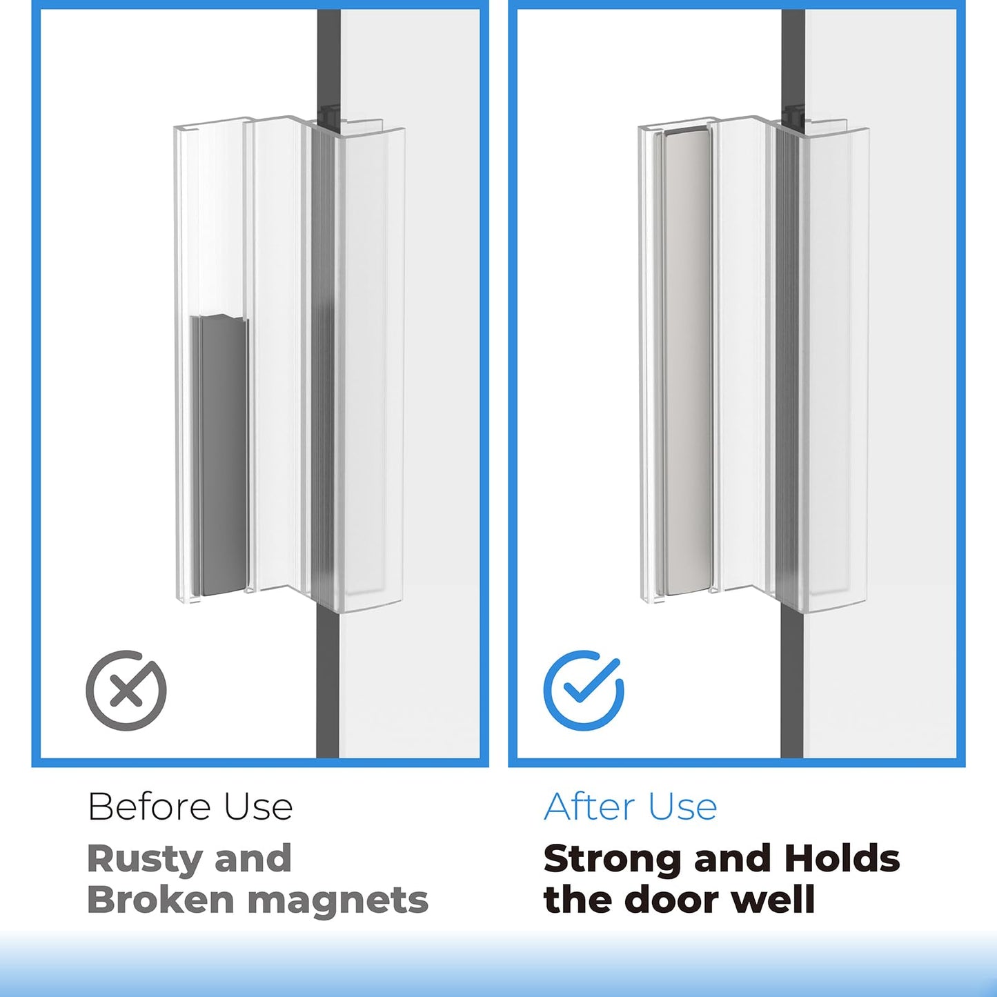U Channel Door Frame with Metal Strike for 1/8" 5/32" 3/16" and 1/4" Thick Swing Glass Shower Doors, U Channel Door Frame with Clear Polycarbonate and Magnet for 3/8" Frame and Frameless Shower Door