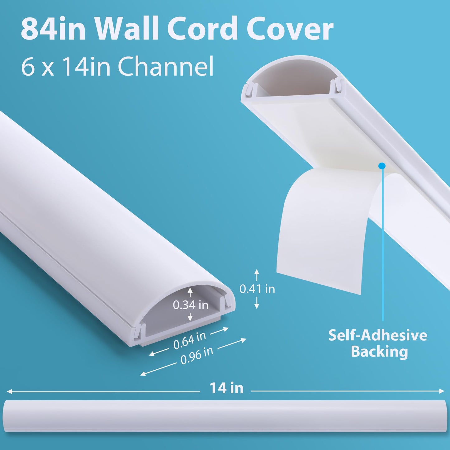 ZhiYo Cord Covers for Wires on Wall, 85in(6 x L14.2in) Cable Hider for Hiding 1-2 Cables, PVC Wire Covers for Cords on Wall Mount TV in Home or Office, White W1in x H0.41in