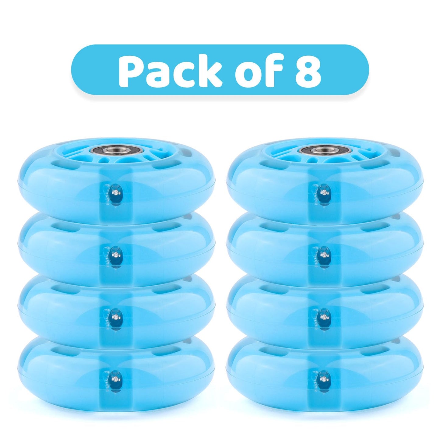 Wheelgoo 8pcs Inline Skate Wheels Led Light-Up Wheels 64/70/72/76/80mm w/Bushings 85-88A for Kids and Youth Beginners Children's Inline Skates Indoor/Outdoor Use (Blue, 80mm)