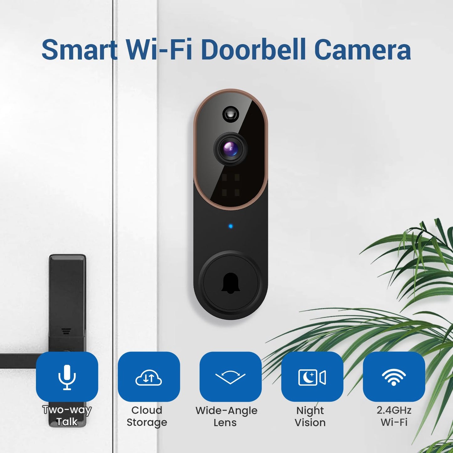 Guggre 1080P Wireless Video Doorbell Camera, AI Human Detection, Cloud Storage, Two-Way Audio, 2.4GHz Wi-Fi Support, Real-Time Alerts, Easy Installation, Night Vision (Brown)