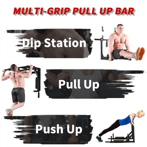 ptlsy Wall Mounted Pull Up Bar Multifunctional Chin Up Bar Dip Station for Home Gym Indoor Workout, Fitness Equipment, Dip Stand Supports to 440 Lbs